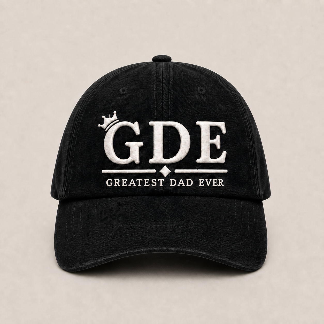 GDE hat in washed black, straight-on front view